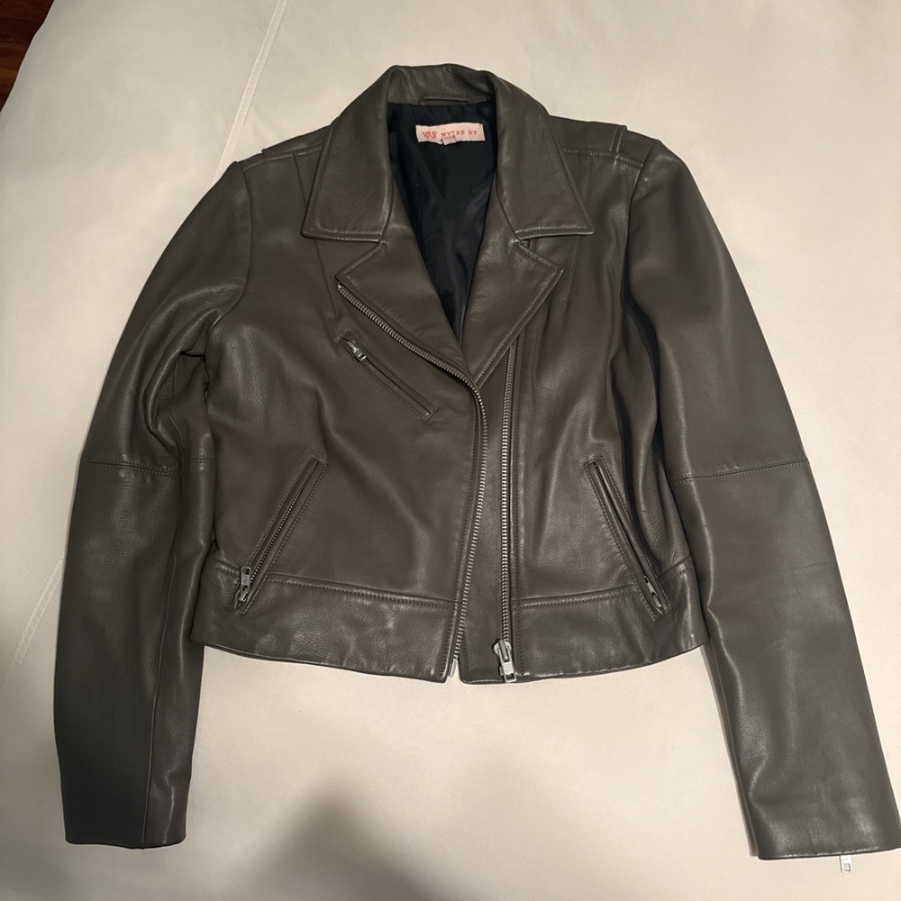 Wythe NY Women's Dark Gray Leather Moto Jacket